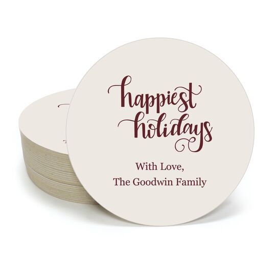 Hand Lettered Happiest Holidays Round Coasters